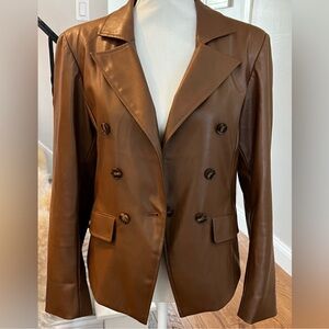 Evereve Elizabeth St Faux Tan Leather Blazer Double Breasted Medium